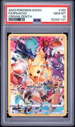 2023 Pokemon Crown Zenith Pikachu PSA 10 #160 Sword & Shield Secret Rare - Image 1