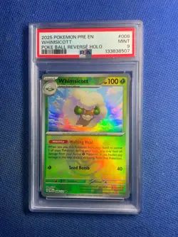 PSA 9 MINT 2025 Pokemon Prismatic Evolutions WHIMSICOTT #008 Poke Ball Reverse - Image 1