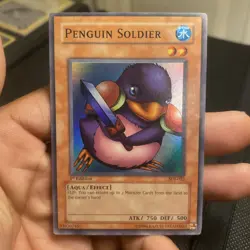 Yu-Gi-Oh Penguin Soldier SDJ-022 1st Edition Super Rare FOIL BLEED ERROR - Image 1