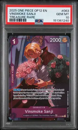 2025 ONE PIECE OP12-LEGACY OF THE MASTER TREASURE RARE VINSMOKE SANJI PSA 10 - Image 1