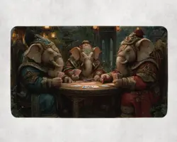 MTG Playmat | Wizard Elephants Playing Cards Themed Playmat | Unofficial MTG - Image 1