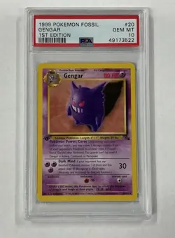 1999 POKEMON FOSSIL 1ST EDITION #20 GENGAR PSA 10 - Image 1