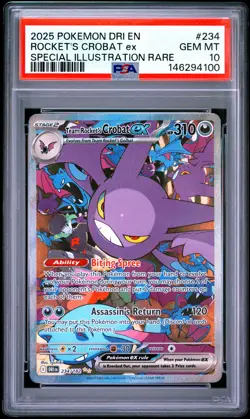 2025 POKEMON DRI EN-DESTINED RIVALS #234 TEAM ROCKET'S CROBAT EX PSA 10 - Image 1