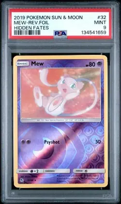 2019 POKEMON SUN & MOON HIDDEN FATES #32 MEW-REVERSE FOIL PSA 9 - Image 1