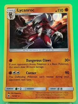 Lycanroc 75/147 SM Burning Shadows Pokemon Holo Foil Rare - Image 1