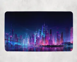 MTG Playmat | Futuristic Neon City Themed Playmat | Unofficial MTG Playmat - Image 1