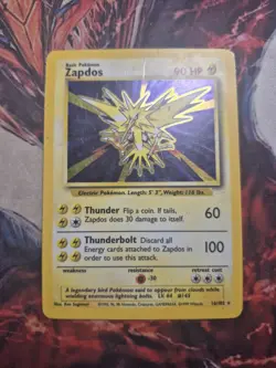 Pokemon TCG Zapdos Base Set Holo Unlimited Rare Card 16/102 MP/HP - Image 1