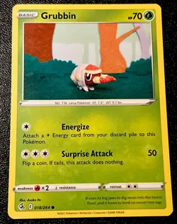 Grubbin 018/264 Non Holo Adorable Asako Ito Crocheted Art Pokemon Card! - Image 1