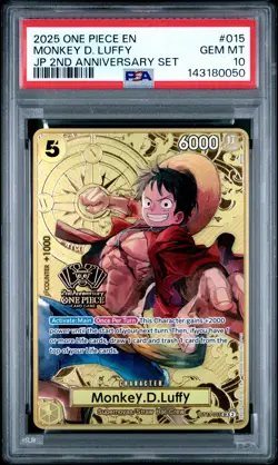 2025 ONE PIECE JPN 2ND ANV SET #015 MONKEY D. LUFFY PSA 10 - Image 1