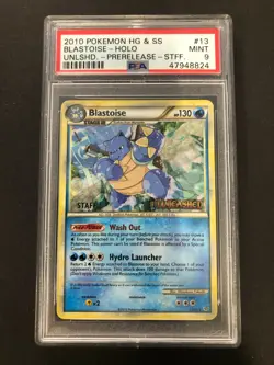 2010 Blastoise Holo PSA 9 HG SS Unleashed Pre Release STAFF #13 Pokemon Card 13 - Image 1