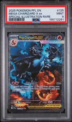 2025 POKEMON PFL EN-PHANTASMAL FLAMES #125 MEGA CHARIZARD X EX PSA 9 - Image 1