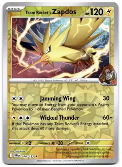 Team Rocket's Zapdos 070/182 Pokemon TCG S&V Destined Rivals Reverse Holo MINT - Image 1