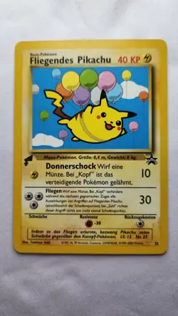 2000 Pokemon Pikachu World Collection Flying Pikachu (German) Gold Tail Stamp NM - Image 1