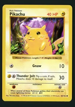 Pikachu NM Yellow Cheeks - 58/102 Base Set Shadowless - Pokemon 1999 (A) - Image 1