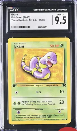 CGC 9.5 Ekans 56/82 1st Edition Pokemon 2000 Team Rocket WotC Nm M Low Pop 53 - Image 1