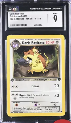 CGC 9 Dark Raticate 51/82 1st Edition Pokemon 2000 Team Rocket WotC Nm M - Image 1