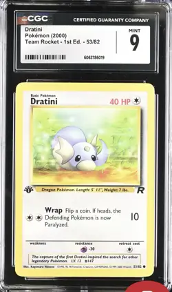 CGC 9 Dratini 53/82 1st Edition Pokemon 2000 Team Rocket WotC Nm M - Image 1