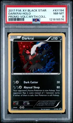 2017 POKEMON XY BLACK STAR PROMO VOLCANION MYTHICAL COLL DARKRAI-HOLO PSA 8 - Image 1