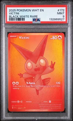 2025 POKEMON WHT EN-WHITE FLARE BLACK WHITE RARE #172 VICTINI PSA 9 - Image 1