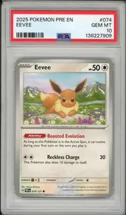 2025 Pokemon Prismatic Evolutions Eevee #074 PSA 10 - Image 1