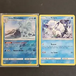 Pokemon SM - Burning Shadows Alolan Ninetales #28/147 Reverse Holo Rare + Vulpix - Image 1