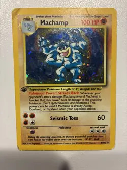1999 Pokemon TCG Machamp Holo Rare Card Base Set, 1st Edition, #8/102 - Image 1