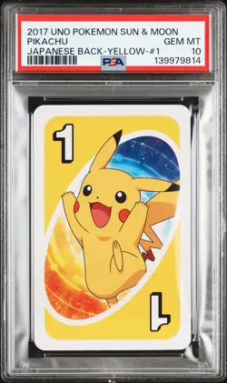 2017 UNO POKEMON SUN & MOON JAPANESE BACK-YELLOW-#1 PIKACHU PSA 10 - Image 1