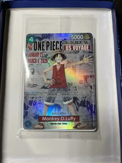 Bandai One Piece Card Game Monkey.D.Luffy US Voyage Promo Holo 5000 Power - Image 1