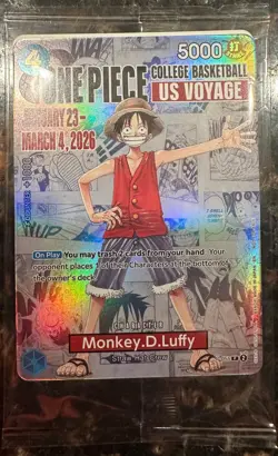 One Piece Card Game Monkey D. Luffy P-055 Promo Holo | US Voyage College Basketb - Image 1