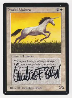 Signed Pearled Unicorn HP Beta Artist Cornelius Brudi 1993 MTG Magic Misprint! - Image 1