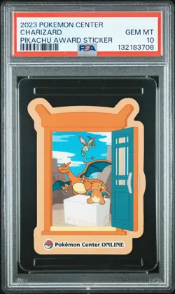 2023 POKEMON CENTER PIKACHU AWARD DELIVERY! STICKER CHARIZARD PSA 10 - Image 1