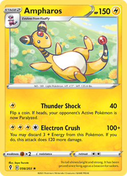 Ampharos 056/203 Evolving Skies Rare NM 2021 Reverse Holo - Image 2