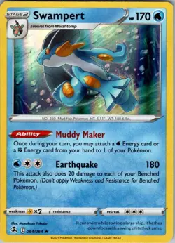 Swampert 064/264 Fusion Strike Pokemon Holo Near Mint - Image 1