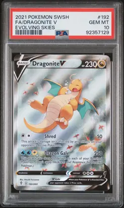 2021 POKEMON SWORD & SHIELD EVOLVING SKIES #192 FA/DRAGONITE V PSA 10 - Image 1