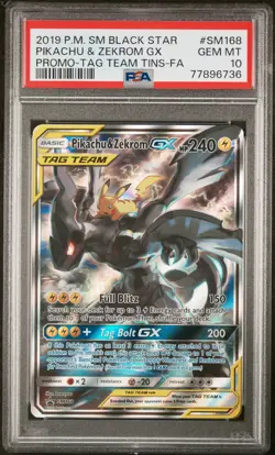 Pokemon Black Star Promo Pikachu Zekrom Gx Tag Team Tins Full Art SM168 PSA 10 - Image 1