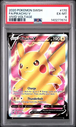 2020 POKEMON SWORD & SHIELD VIVID VOLTAGE #170 FA/PIKACHU V PSA 6 - Image 1