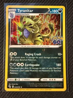Pokemon TCG Tyranitar 043/078 Holo Rare Pokemon GO - Image 1