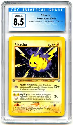 CGC 8.5 NM/MINT+ Pikachu Neo Genesis 1st Edition Common Pokemon 70/111 -90 - Image 1