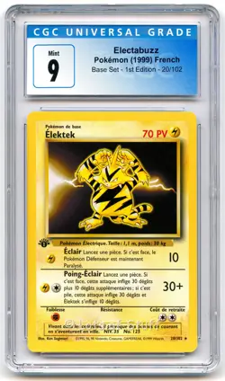 CGC 9 MINT French Electabuzz / Elektek Base 1st Edition 1999 Pokemon 20/102 -36 - Image 1