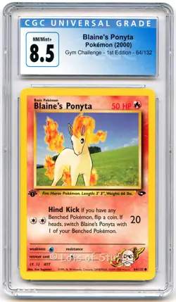 CGC 8.5 NM/MINT+ Blaine's Ponyta Gym Challenge 1st Edition Pokemon 64/132 -67 - Image 1
