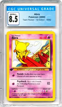 CGC 8.5 NM/MINT+ Abra Team Rocket 1st Edition Common 2000 Pokemon WOTC 49/82 -40 - Image 1