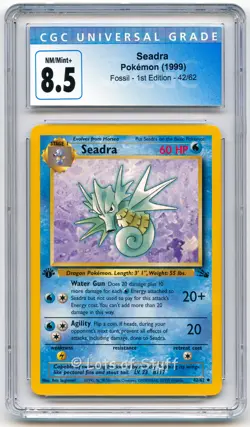 CGC 8.5 NM/MINT+ Seadra Fossil 1st Edition Uncommon 1999 Pokemon 42/62 -60 - Image 1