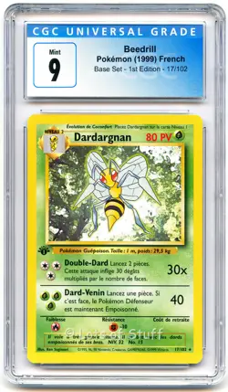CGC 9 MINT French Beedrill / Dardargnan Rare Base 1st Edition Pokemon 17/102 -08 - Image 1