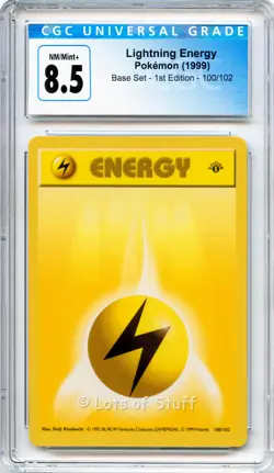CGC 8.5 NM/MINT+ 3D Stamp Lightning Energy Base 1st Edition Pokemon 100/102 -25 - Image 1