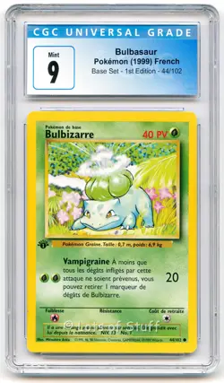CGC 9 MINT French Bulbasaur Base Set 1st Edition 1999 Pokemon WOTC 44/102 -24 - Image 1