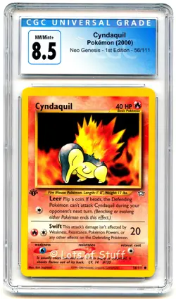CGC 8.5 NM/MINT+ Cyndaquil Neo Genesis 1st Edition Pokemon 2000 WOTC 56/111 -67 - Image 1