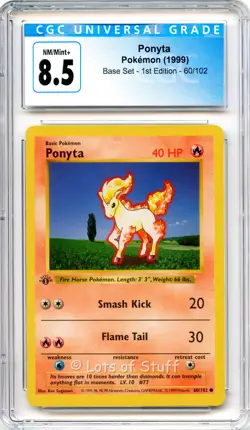 CGC 8.5 NM/MINT+ 3D 1st Edition Stamp Ponyta Base Set 1999 Pokemon 60/102 -31 - Image 1