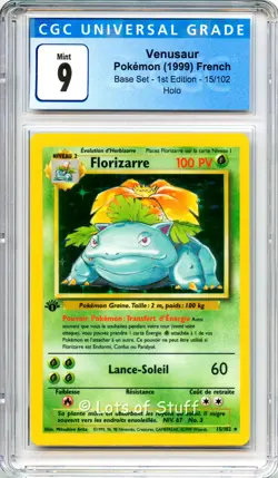 CGC 9 MINT French Venusaur Florizarre Base 1st Edition Holo Pokemon 15/102 -04 - Image 1