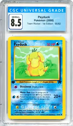 CGC 8.5 NM/MINT+ Psyduck Team Rocket 1st Edition Common Pokemon 65/82 -54 - Image 1