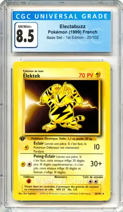 CGC 8.5 NM/MINT+ French Electabuzz / Elektek Base 1st Ed 1999 Pokemon 20/102 -13 - Image 1